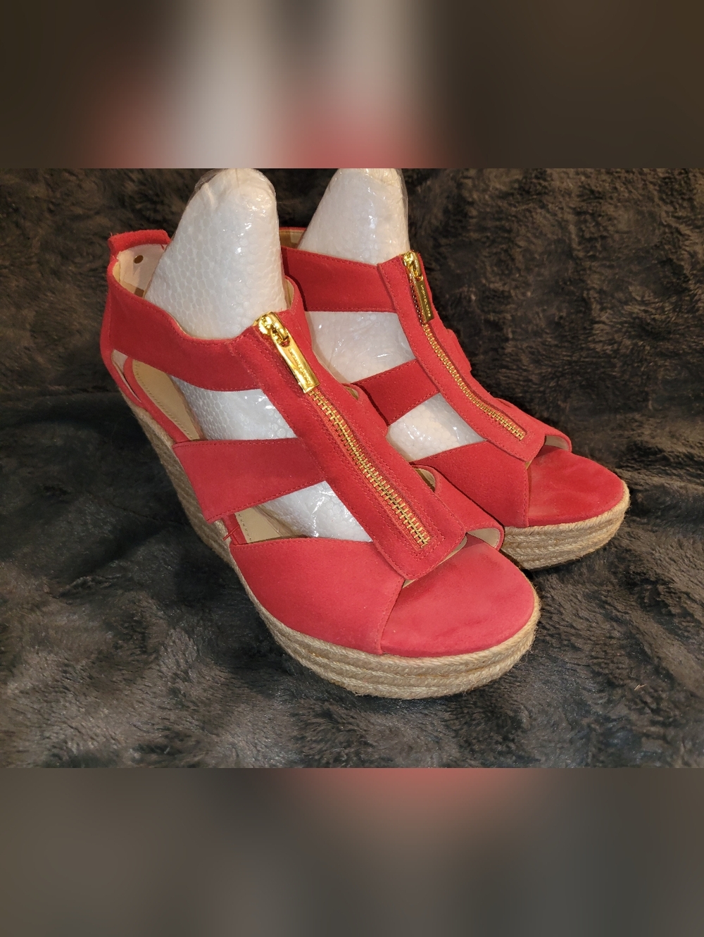 Michael Kors Women's Red Leather Upper Espadrille Mid Wedge Sandals 7.5